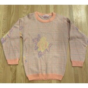 Jamknits Vintage 80’s Cottagecore English Rose Pastel Sweater Made In USA